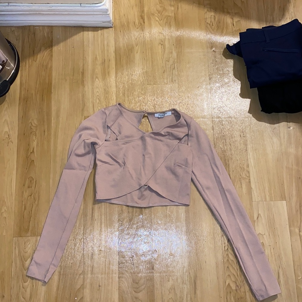 Tan Cutout Back and Front Crop Top